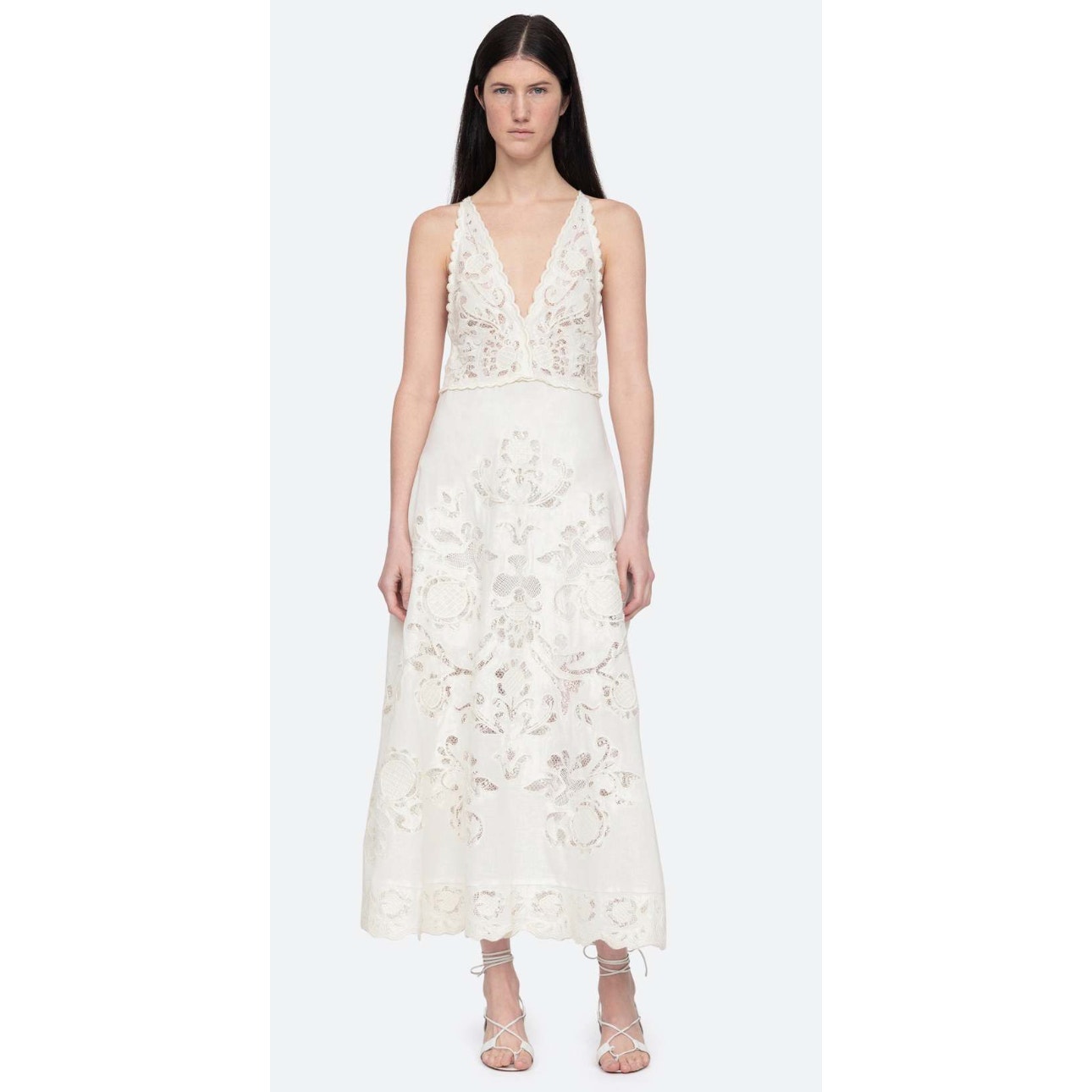 Sea New York White Floral Appliqu Midi Dress